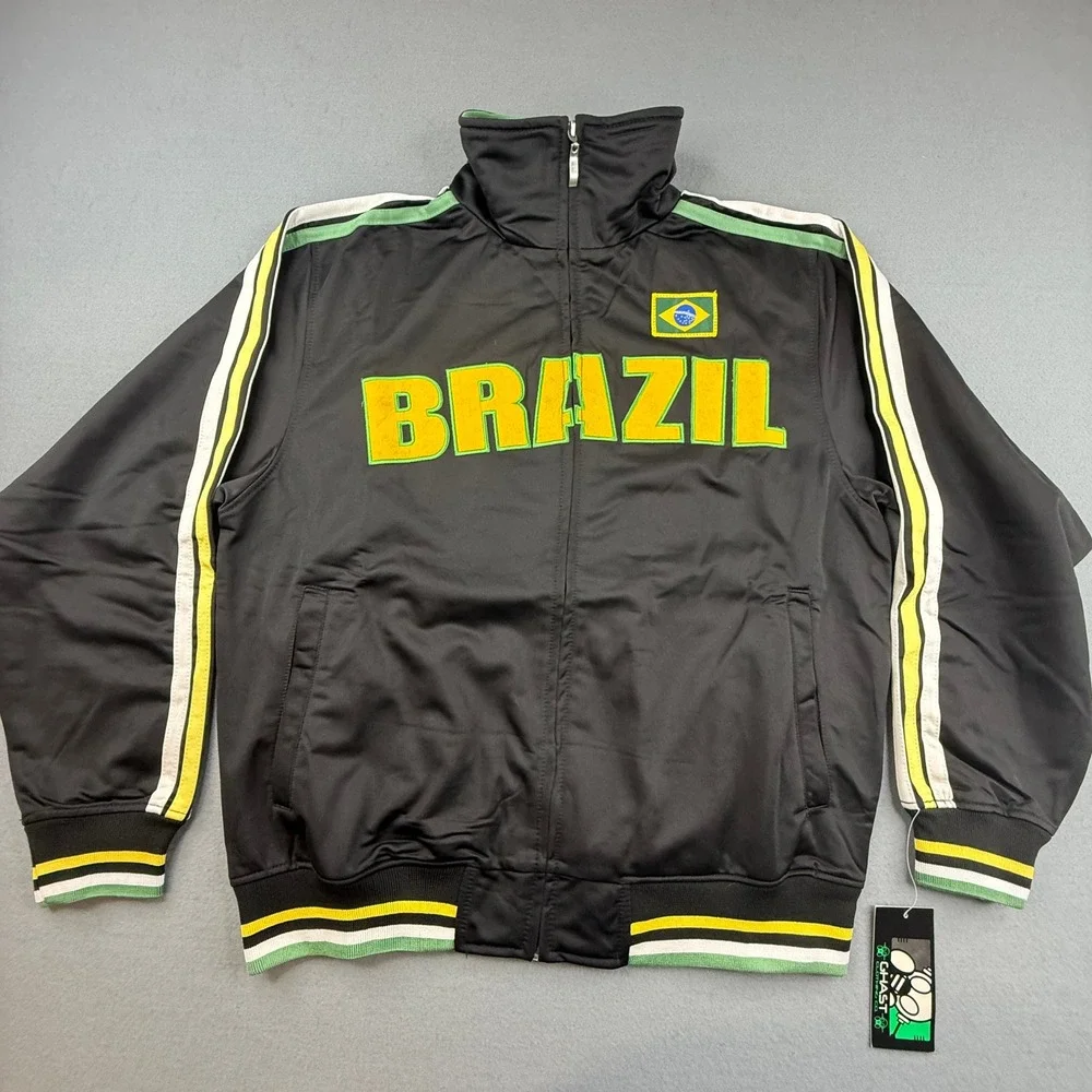 Ghast Track Jacket Mens L Black Brazil Embroidered Full Zip NWT